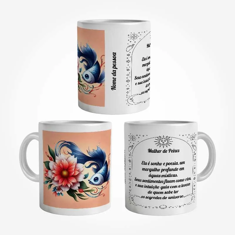 Caneca Personalizada Mulher de Peixes com Nome 325 ml - Imagem 3