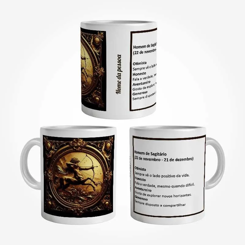 Caneca Personalizada Homem de Sagitário com Nome 325 ml - Imagem 3