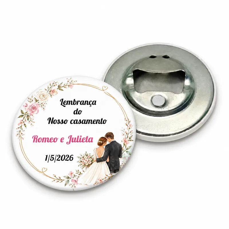 Lembrança de Casamento: Abridor de Garrafa e Ímã de Geladeira Personalizado 10 Unidades - Imagem 2