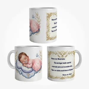 Caneca Convite Madrinha de Batismo Menina personalizada