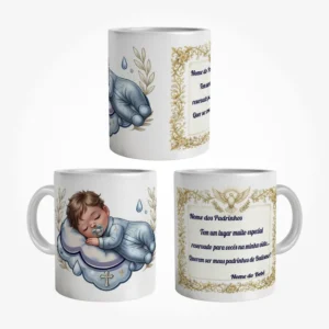 Caneca Convite Padrinhos de Batismo Menino