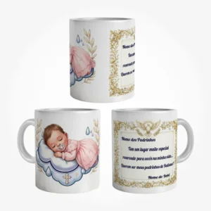 Caneca Convite Padrinhos de Batismo Menina personalizada